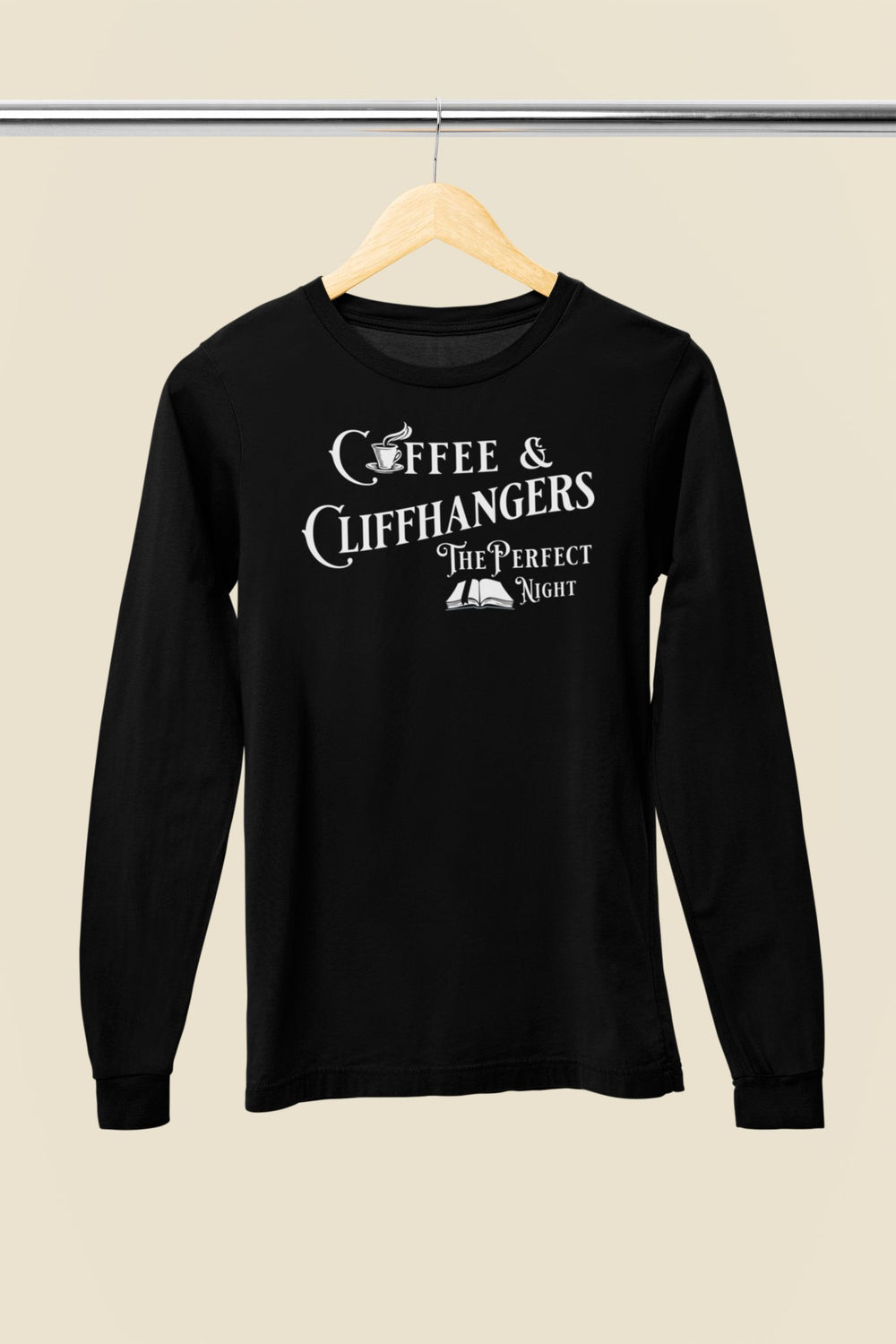 Coffee & Cliffhangers Long Sleeve Tee - Milady's Mythical Market
