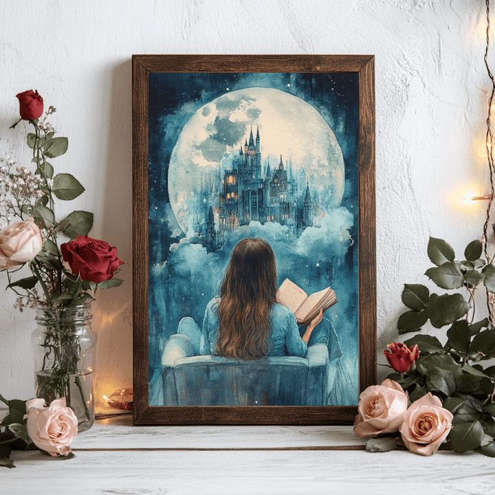 Moonlight Readers Society Poster, Reading Nook Decor for Bookish Girls - Milady's Mythical Market