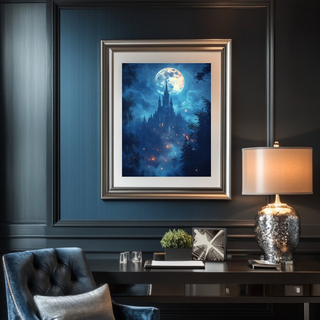 Moonlit Mystical Castle Premium Luster Poster - Milady's Mythical Market
