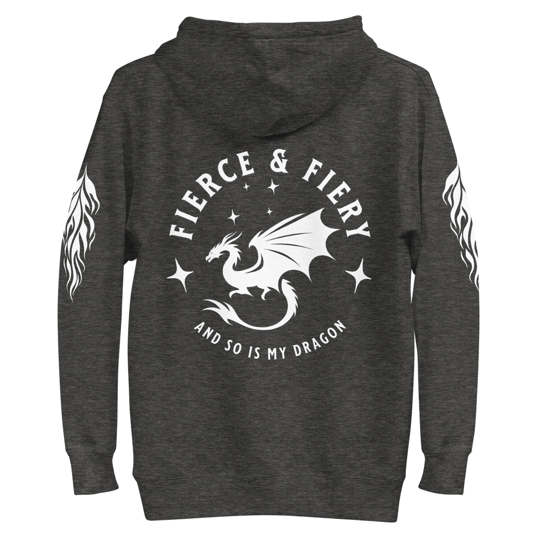 Fierce & Fiery Dragon Premium Hoodie [White logo] - Milady's Mythical Market