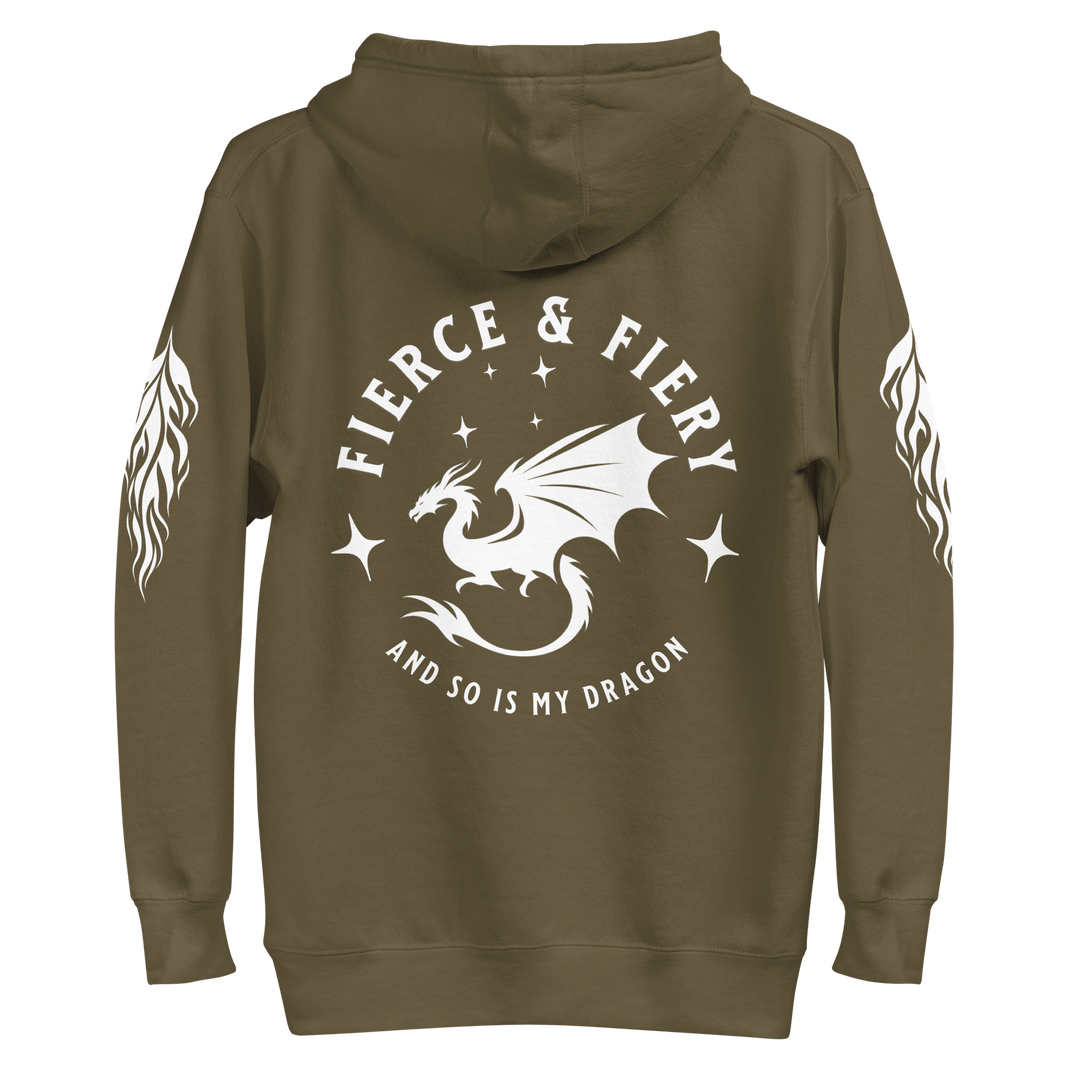 Fierce & Fiery Dragon Premium Hoodie [White logo] - Milady's Mythical Market