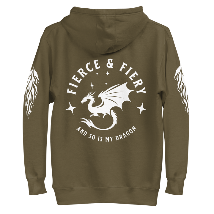 Fierce & Fiery Dragon Premium Hoodie [White logo] - Milady's Mythical Market