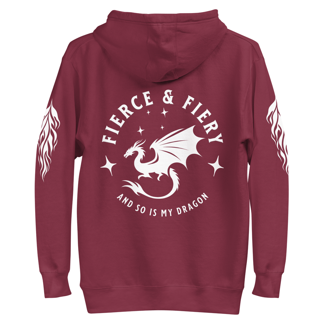 Fierce & Fiery Dragon Premium Hoodie [White logo] - Milady's Mythical Market