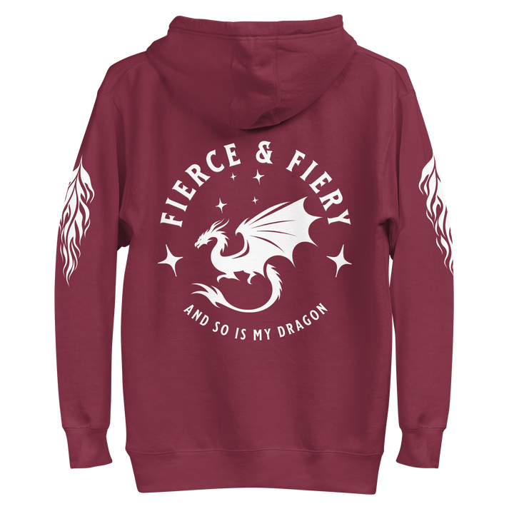 Fierce & Fiery Dragon Premium Hoodie [White logo] - Milady's Mythical Market