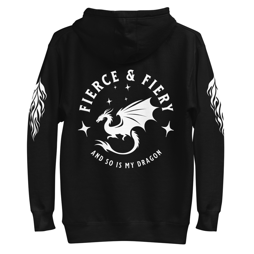 Fierce & Fiery Dragon Premium Hoodie [White logo] - Milady's Mythical Market