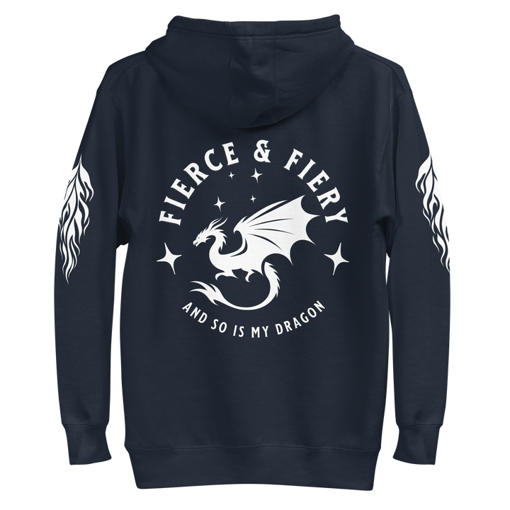 Fierce & Fiery Dragon Premium Hoodie [White logo] - Milady's Mythical Market