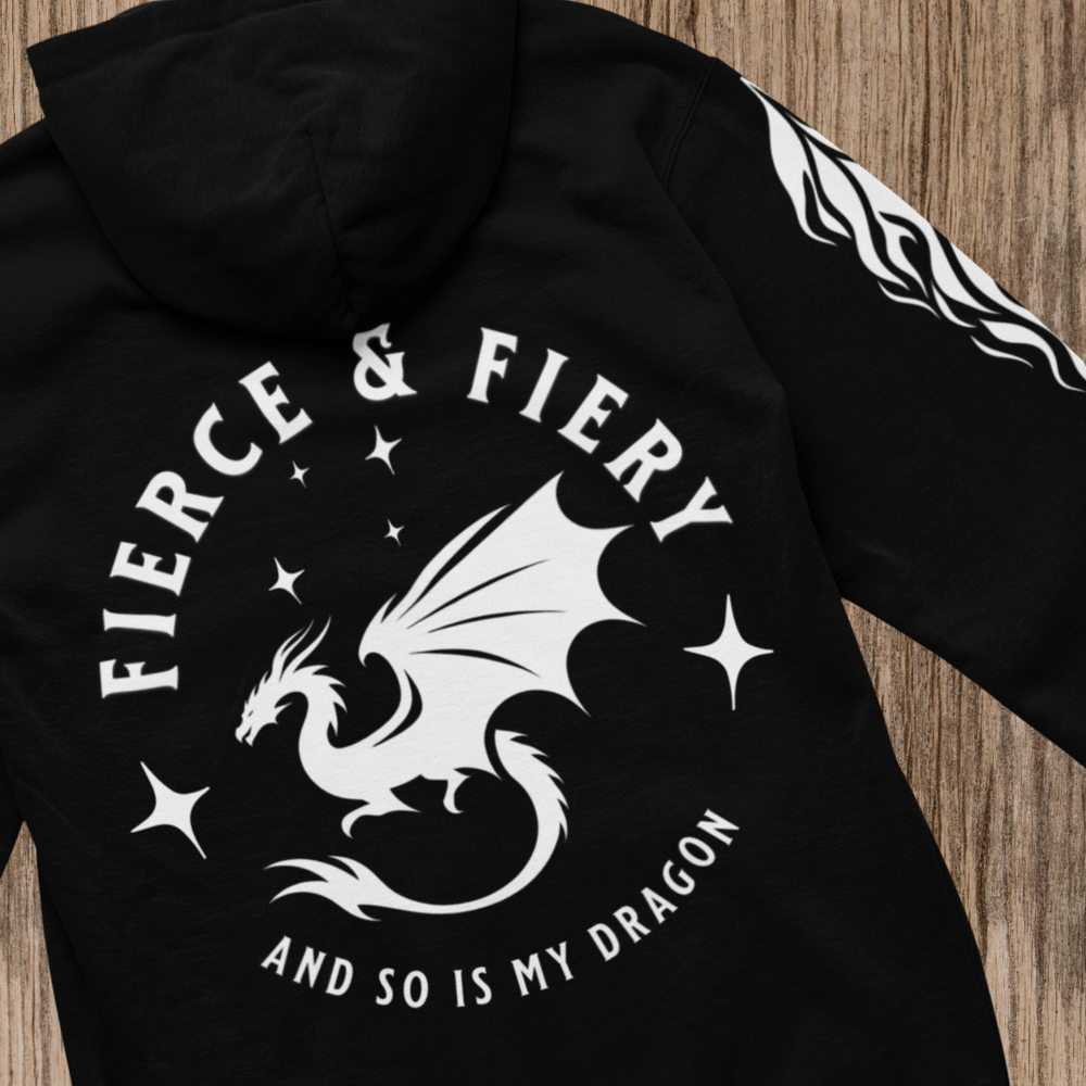 Fierce & Fiery Dragon Premium Hoodie [White logo] - Milady's Mythical Market